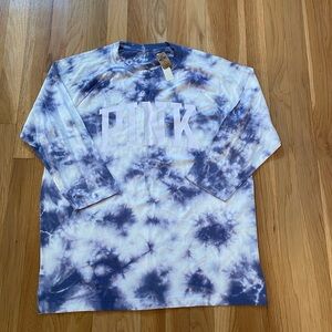 BNWT -PINK Size Medium tie-dyed, white and bluish/purple 3/4 sleeve shirt